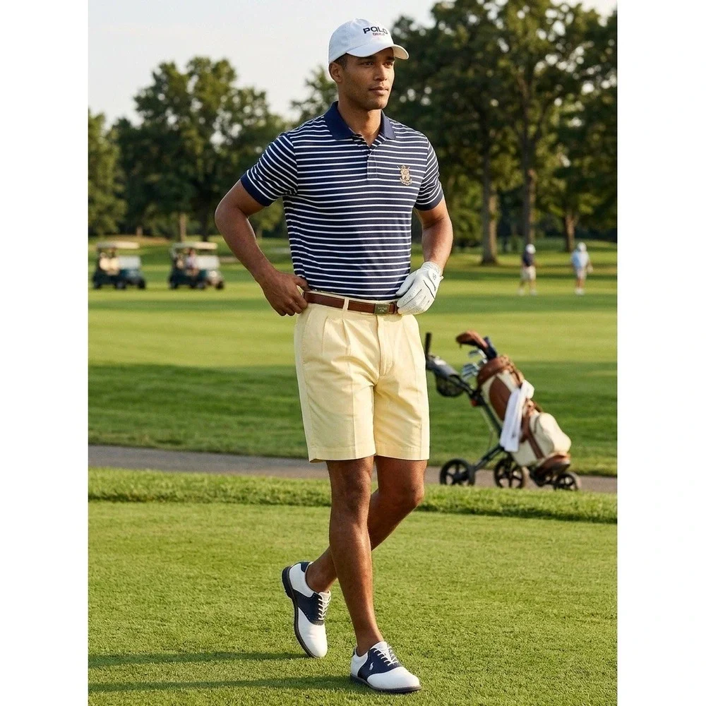 Polo Golf Ralph Lauren Mens Yellow Pleated Shorts Size 34 Classic Fit Preppy